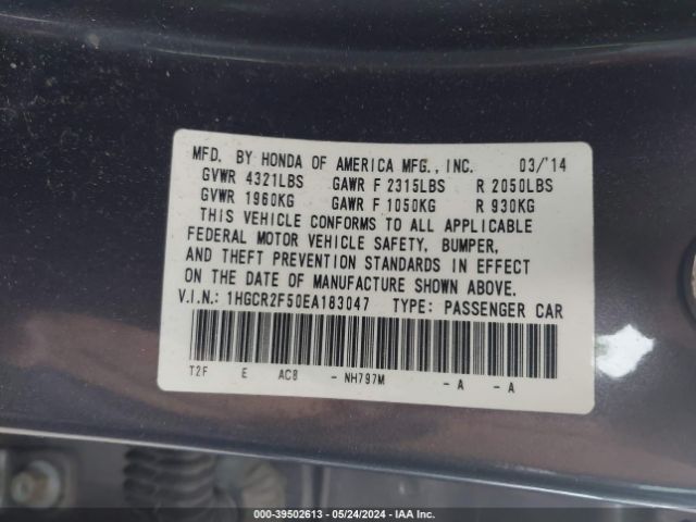 1HGCR2F50EA183047 Honda Accord Sport