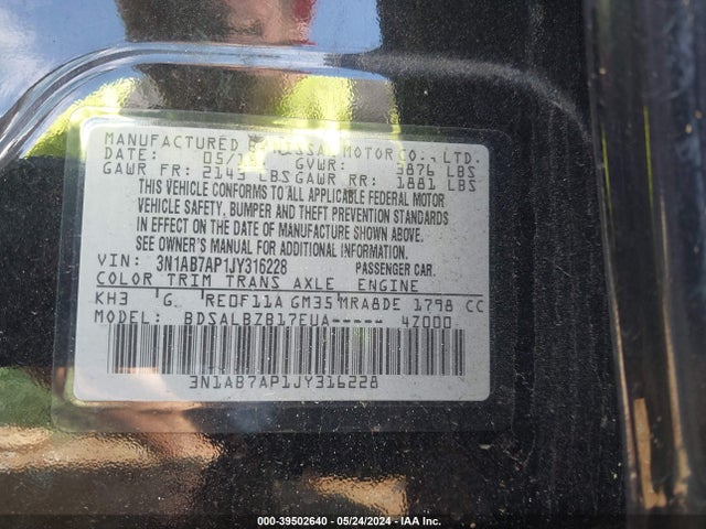 Nissan SENTRA S 2018 3N1AB7AP1JY316228 Image 9