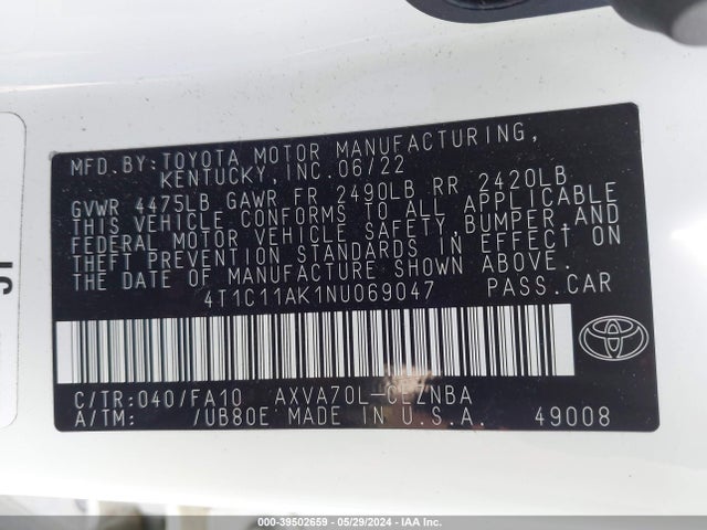 Toyota CAMRY LE 2022 4T1C11AK1NU069047 Image 9