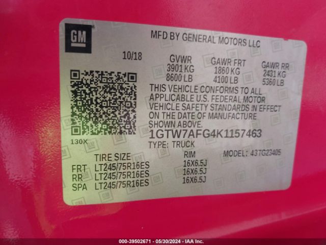 1GTW7AFG4K1157463 GMC Savana 2500 Work Van