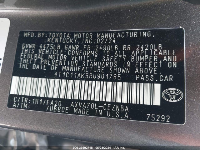 Toyota CAMRY LE 2024 4T1C11AK5RU901785 Image 9