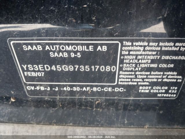 2007 SAAB 9-5 YS3ED45G973517080 Photo 8