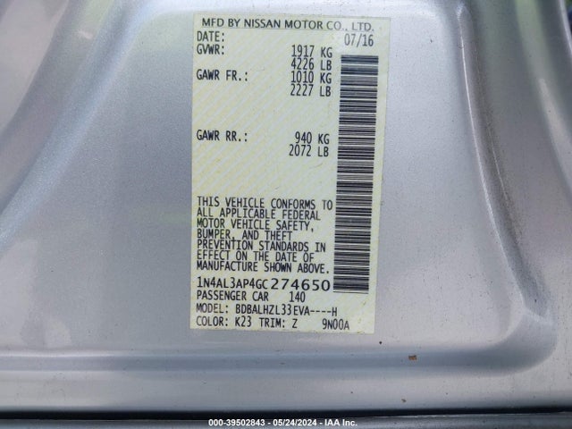 Nissan Altima 2.5 Sr 2016 1N4AL3AP4GC274650 Image 9
