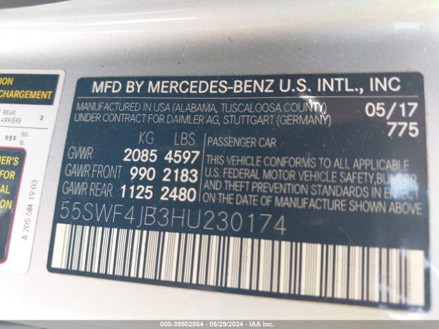 55SWF4JB3HU230174 Mercedes-Benz C 300 Luxury/sport