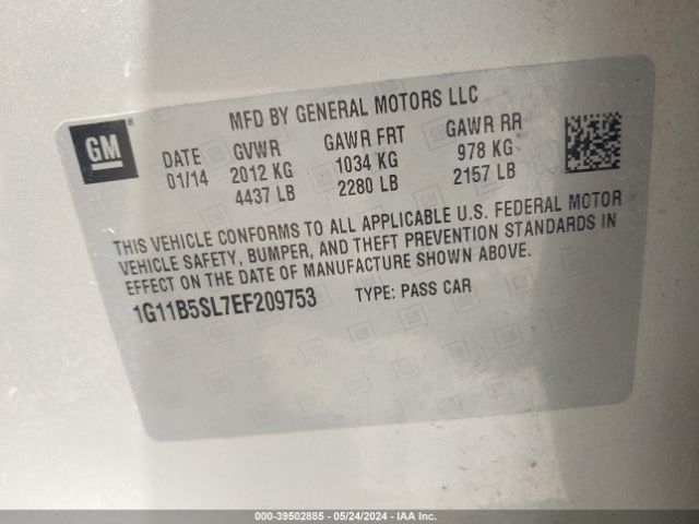 Chevrolet Malibu 1ls 2014 1G11B5SL7EF209753 Image 9