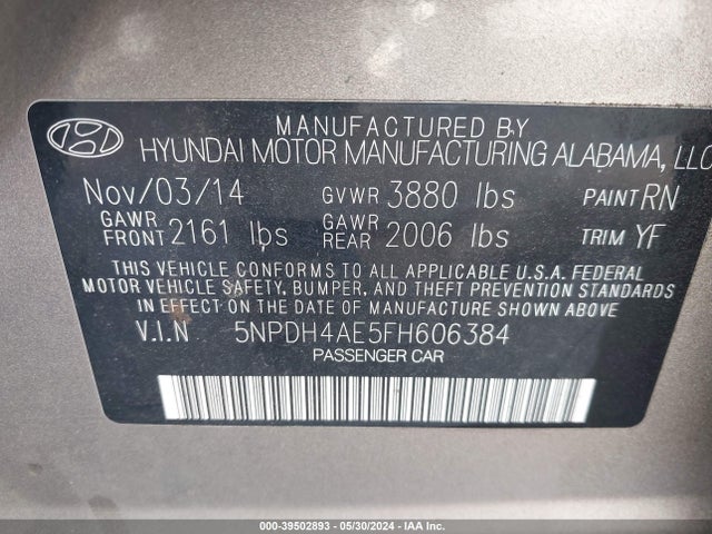Hyundai ELANTRA SE 2015 5NPDH4AE5FH606384 Image 9