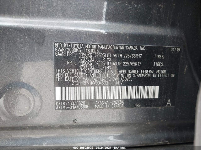 Toyota RAV4 LE 2019 2T3H1RFV1KW004533 Image 9