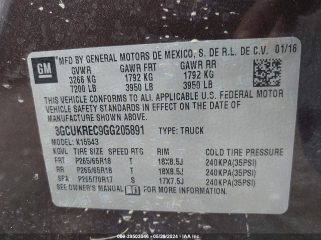 Chevrolet Silverado 1500 2lt 2016 3GCUKREC9GG205891 Image 9
