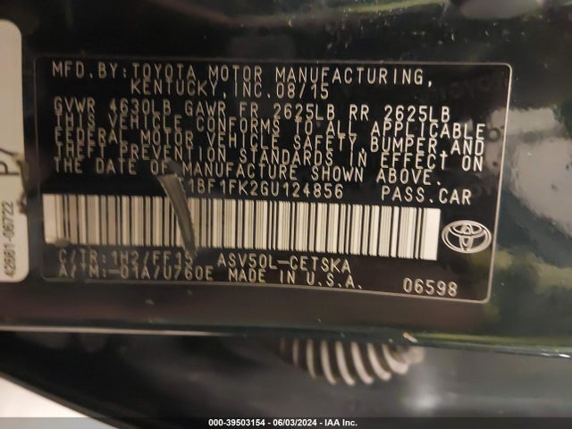 Toyota CAMRY SE 2016 4T1BF1FK2GU124856 Image 9