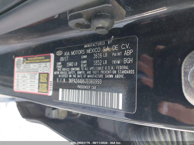 3KPA24AB6JE060993 KIA RIO LX