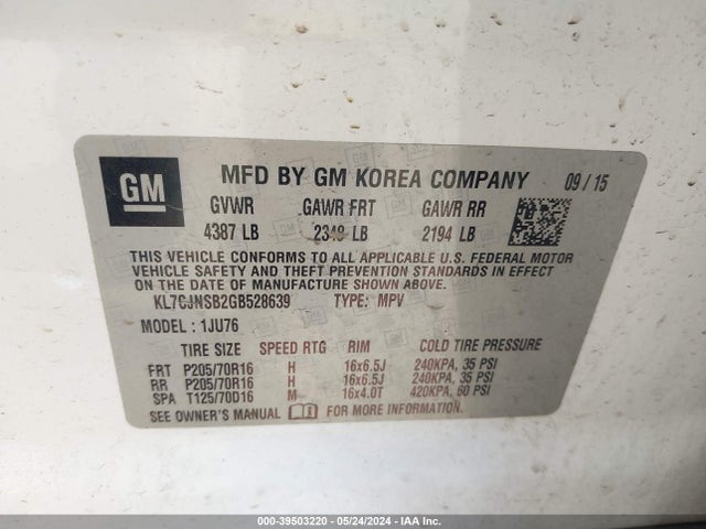 Chevrolet Trax 1ls 2016 KL7CJNSB2GB528639 Image 9