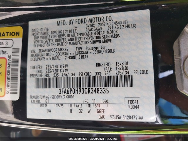 Ford FUSION SE 2016 3FA6P0H93GR348335 Image 9