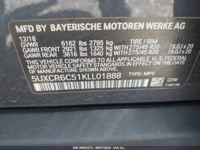 5UXCR6C51KLL01888 BMW X5 Xdrive40i