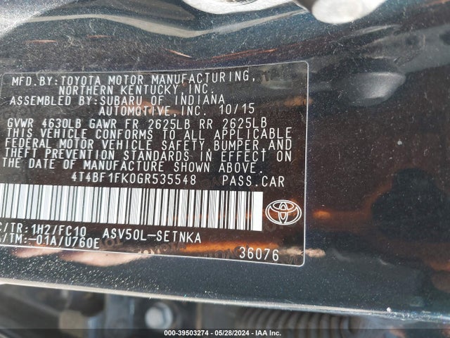 Toyota CAMRY LE 2016 4T4BF1FK0GR535548 Image 9