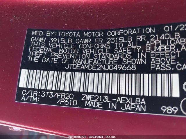 Toyota Corolla Hybrid Le 2022 JTDEAMDE2NJ049668 Image 9