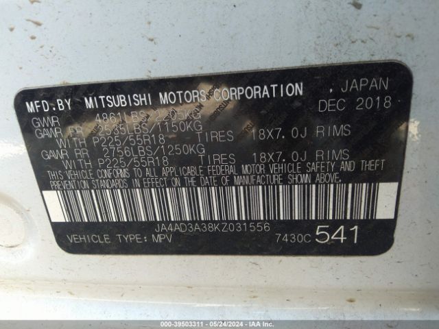JA4AD3A38KZ031556 Mitsubishi Outlander Se
