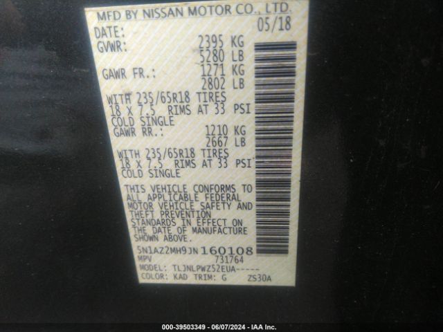 5N1AZ2MH9JN160108 Nissan MURANO S