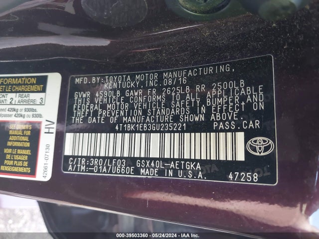 Toyota Avalon 2016 4T1BK1EB3GU235221 Image 9
