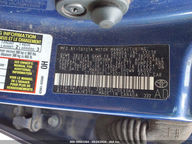 Toyota COROLLA SE 2017 2T1BURHE1HC802091 Image 9