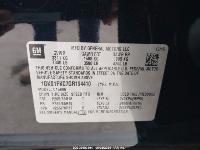 1GKS1FKC7GR194410 GMC Yukon Xl Sle