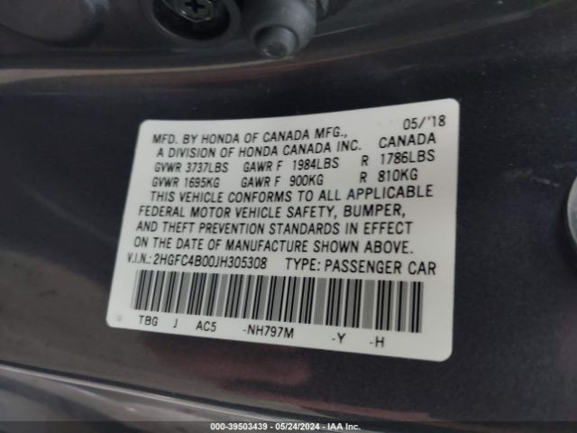 2HGFC4B00JH305308 Honda Civic Lx-p