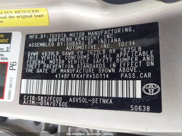 Toyota CAMRY LE 2015 4T4BF1FK4FR450114 Image 9