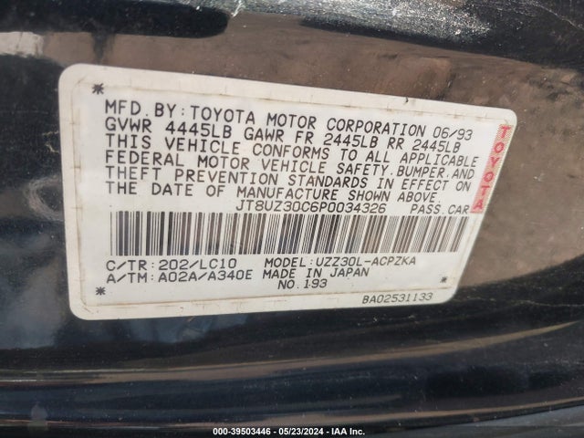 Aukcja sprzedaży 1993 Lexus Sc 400, vin: JT8UZ30C6P0034326, numer aukcji: 39503446