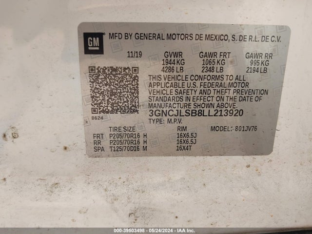 Chevrolet Trax Fwd Lt 2020 3GNCJLSB8LL213920 Image 9