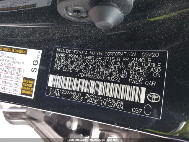 Toyota COROLLA LE 2021 JTDEPMAEXMJ140222 Image 9