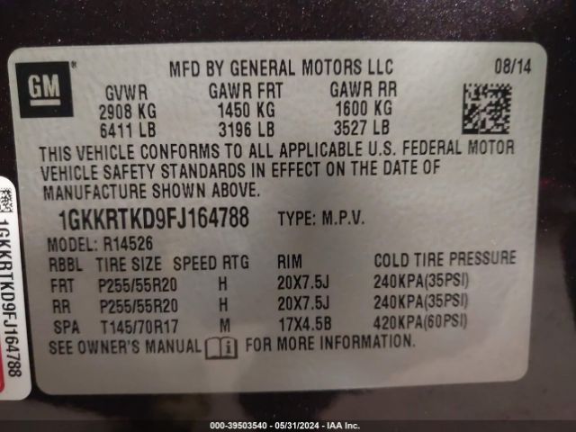 1GKKRTKD9FJ164788 GMC Acadia Denali