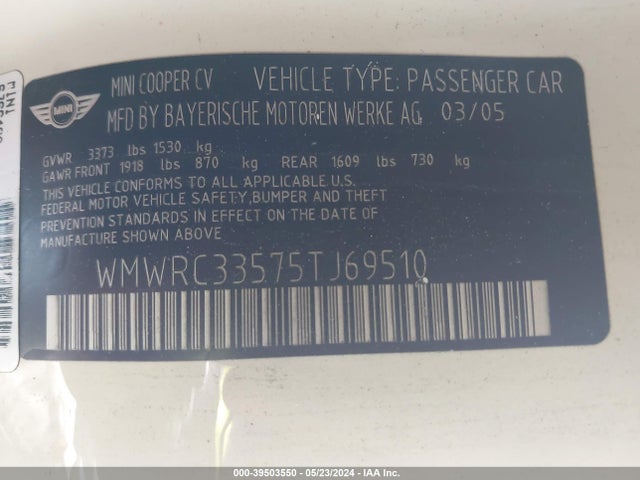 2005 MINI COOPER WMWRC33575TJ69510 Photo 8