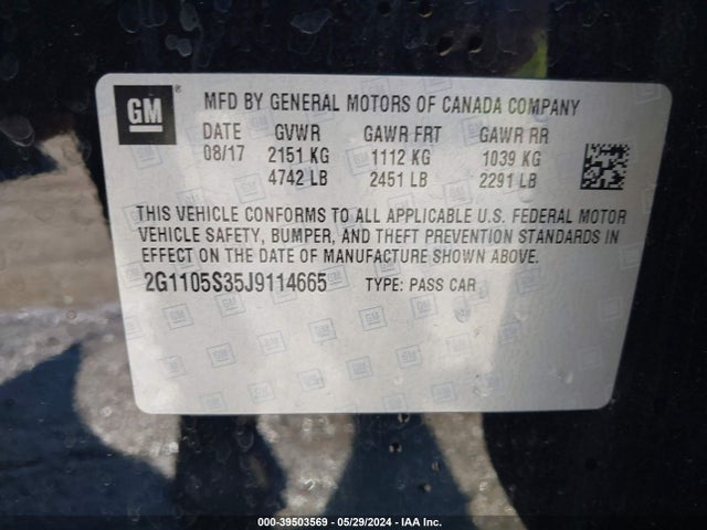 Chevrolet IMPALA 1LT 2018 2G1105S35J9114665 Image 9