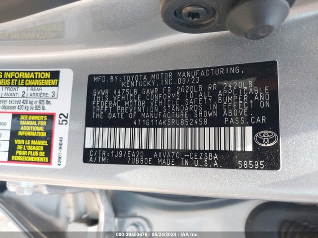 Toyota CAMRY SE 2024 4T1G11AK5RU852458 Image 9