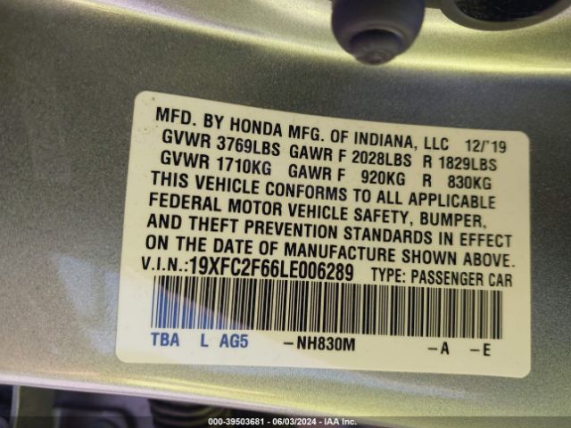 19XFC2F66LE006289 Honda Civic Lx