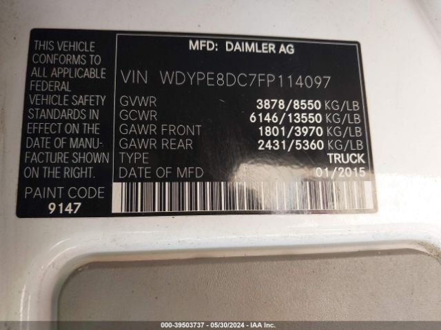 WDYPE8DC7FP114097 Freightliner Sprinter 2500 High Roof