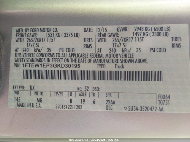 Ford F-150 Xlt 2016 1FTEW1EP3GKD30195 Image 9