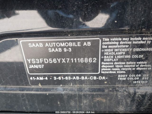 2007 SAAB 9-3 YS3FD56YX71116862 Photo 8