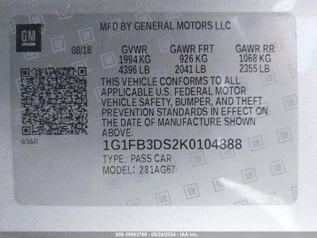 Chevrolet Camaro 1lt 2019 1G1FB3DS2K0104888 Image 9