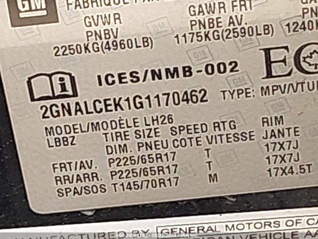Chevrolet EQUINOX LT 2016 2GNALCEK1G1170462 Image 9