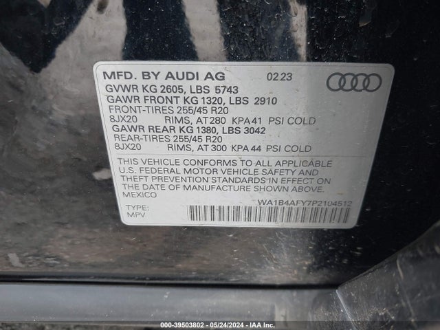 WA1B4AFY7P2104512 Audi Sq5 Premium Plus Tfsi Quattro Tiptronic