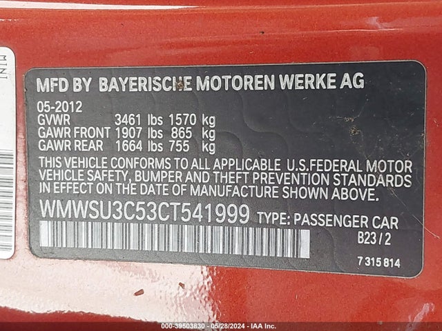 2012 MINI COOPER WMWSU3C53CT541999 Photo 8