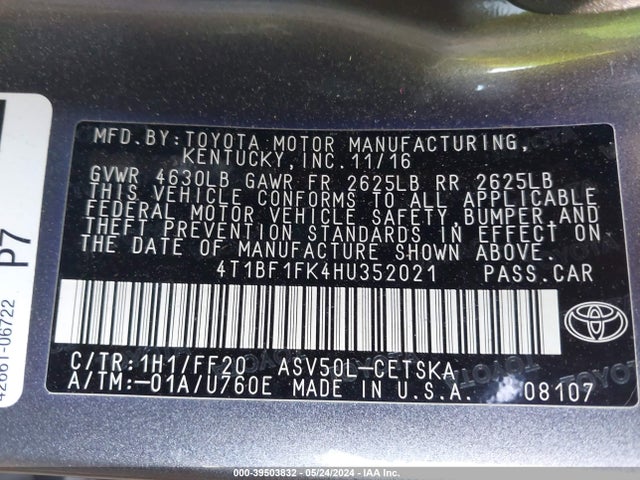 Toyota CAMRY SE 2017 4T1BF1FK4HU352021 Image 9