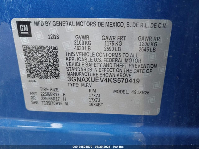 Chevrolet EQUINOX LT 2019 3GNAXUEV4KS570419 Image 9
