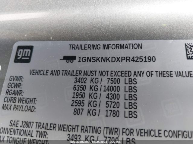 1GNSKNKDXPR425190 Chevrolet Tahoe 4wd Lt