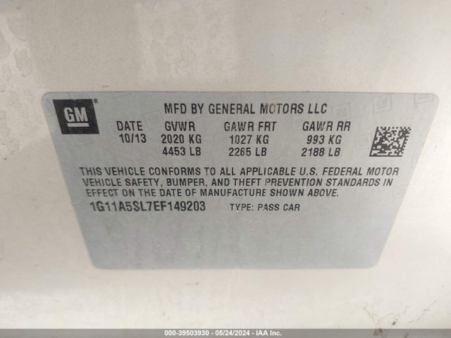 Chevrolet Malibu 1fl 2014 1G11A5SL7EF149203 Image 9