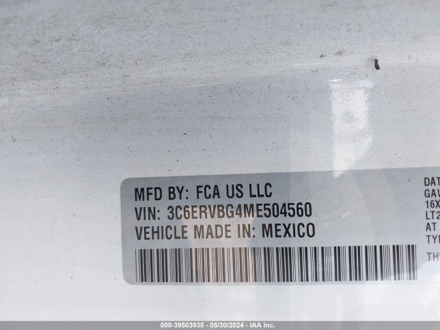 3C6ERVBG4ME504560 RAM Promaster 1500 High Roof 136 Wb