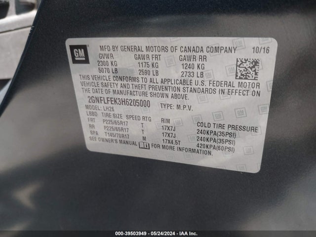 Chevrolet EQUINOX LT 2017 2GNFLFEK3H6205000 Image 9