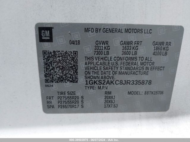 1GKS2AKC8JR335878 GMC YUKON SLE