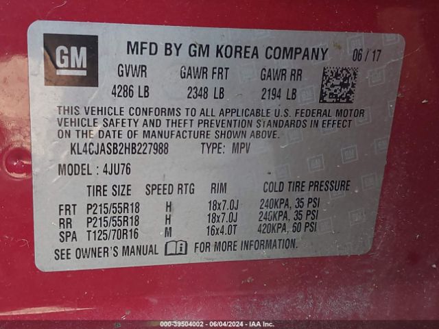 KL4CJASB2HB227988 Buick Encore Preferred