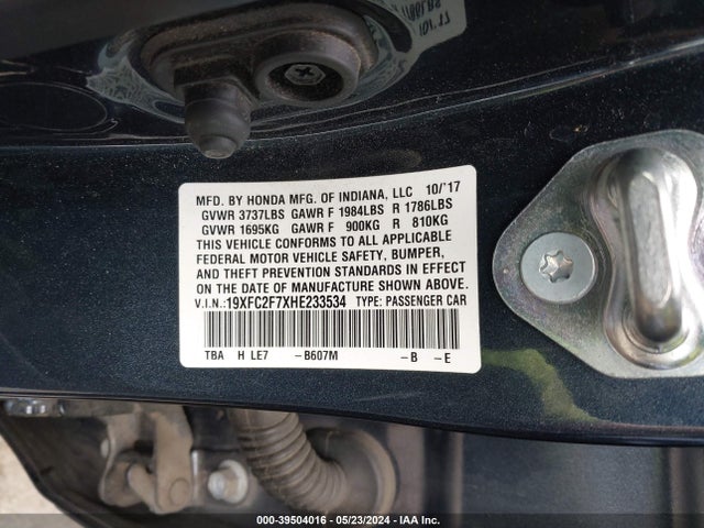 Honda CIVIC EX 2017 19XFC2F7XHE233534 Image 9